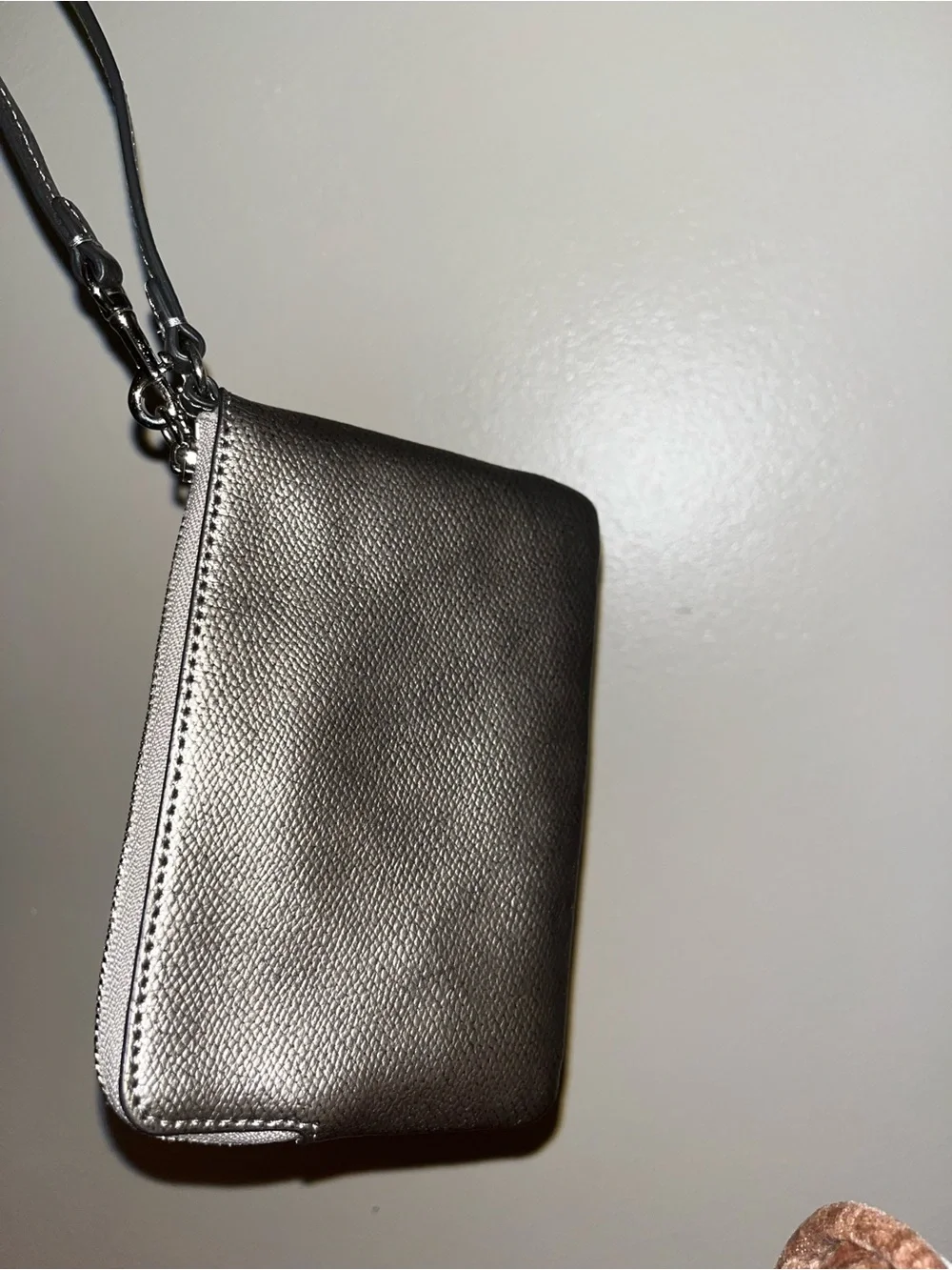 Coach Metallic Silver Leather Wristlet Clutch